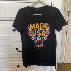 Black distressed Made in the USA shirt. Size small